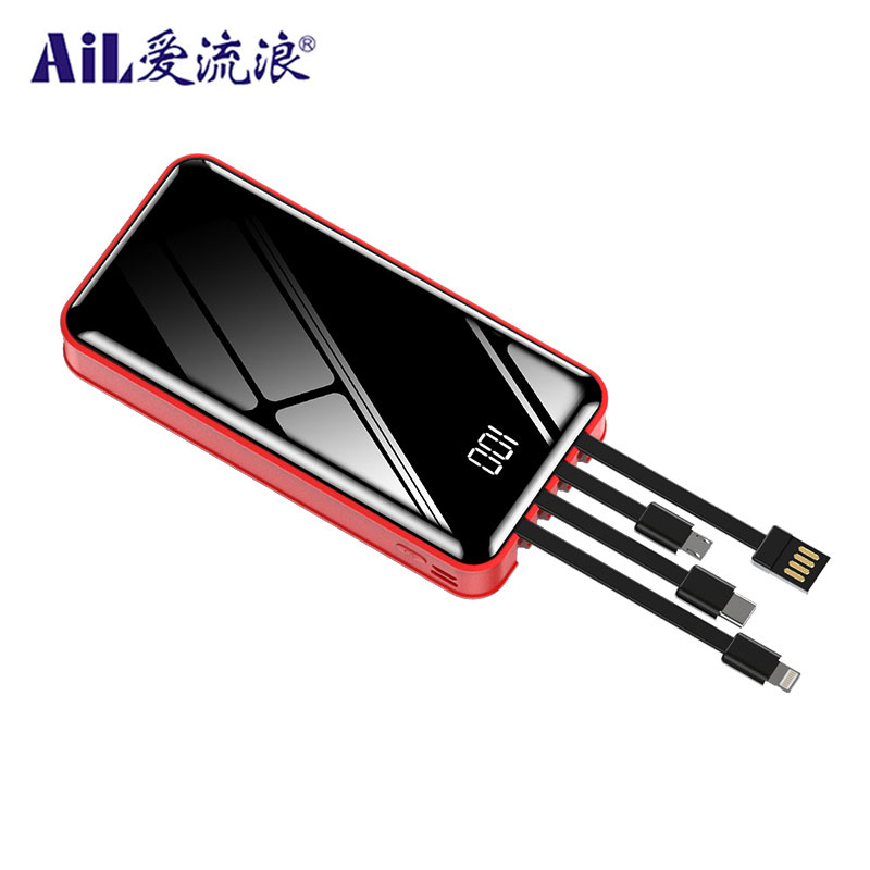 AiL MR09 portable 10000mAh power bank with built-in charging cable