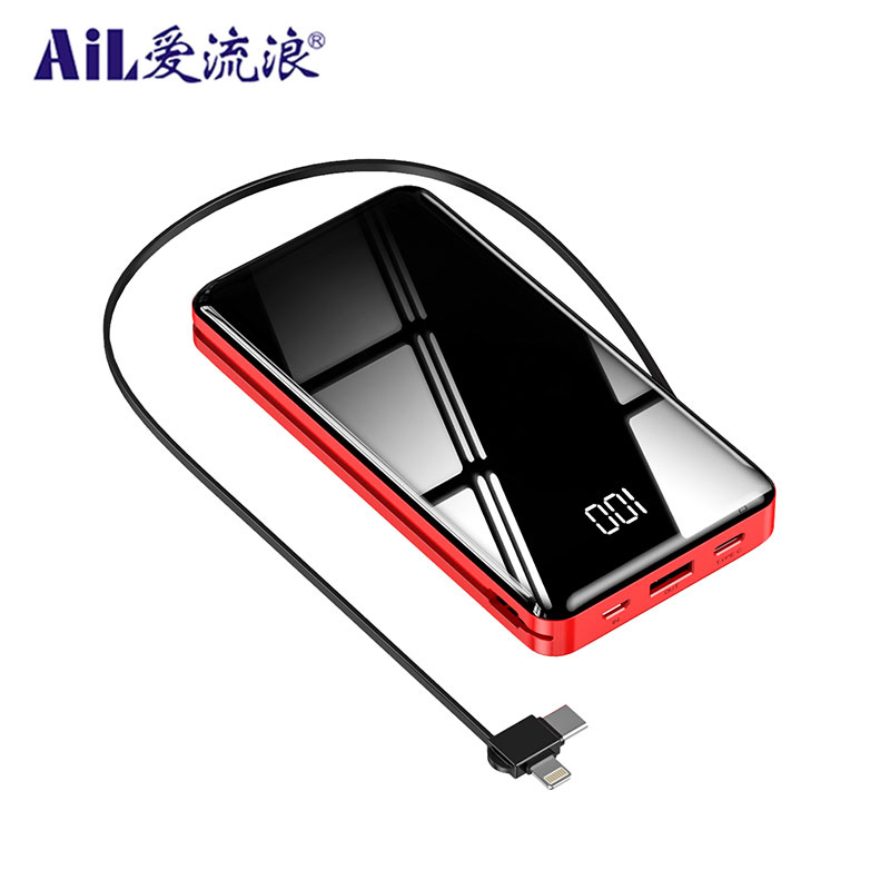 AiL MR06S 10000mAh portable power bank with built-in charging cable