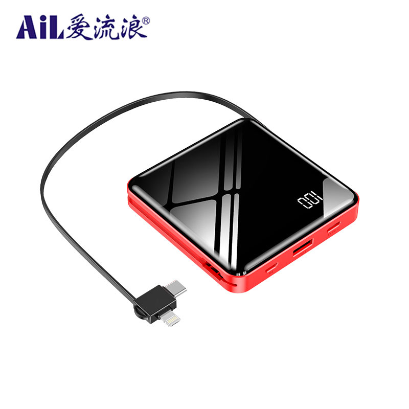 DX03S portable 10000mAh power bank with built-in charging cable with LED display function
