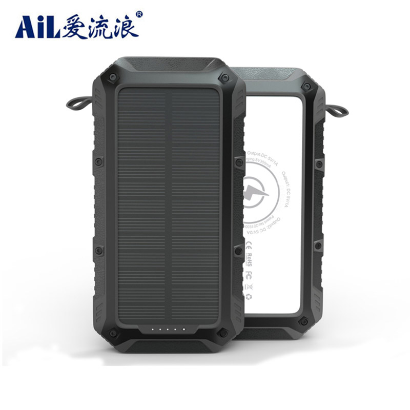 AiL S20 Portable Qi Wireless Solar phone Battery Charger 20000mah Power Bank with Led Light