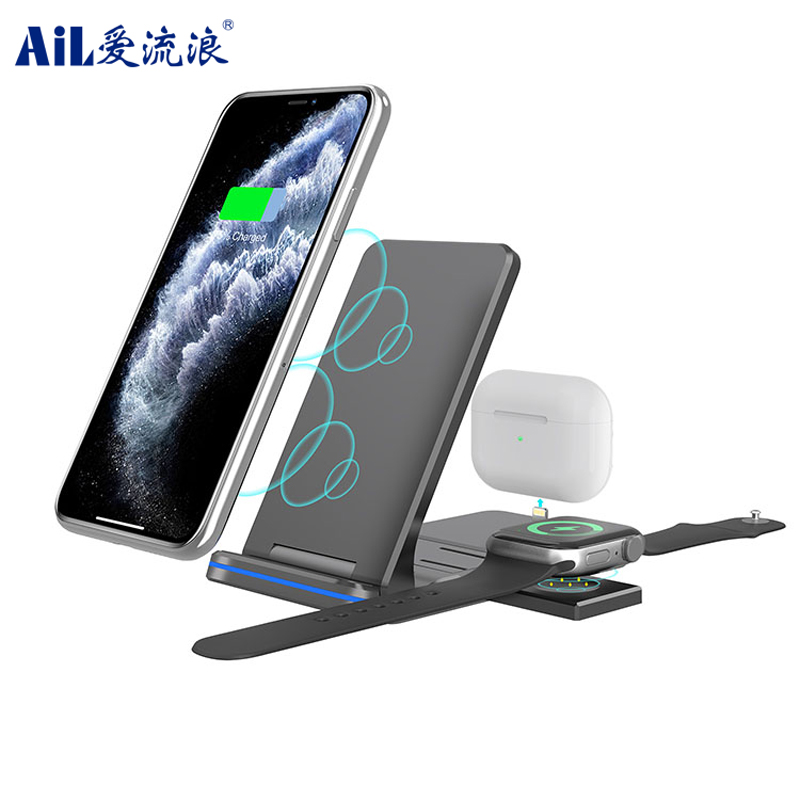 15W Fast Mobile Phone Battery Wireless Charger Foldable 3 in 1 for Iwatch Holder Stand