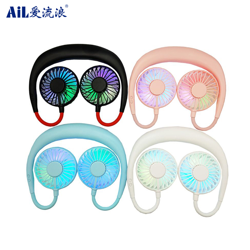 LED Light Neck Hanging Neckband Fan Portable USB Rechargeable Sports Fan Air Cooler