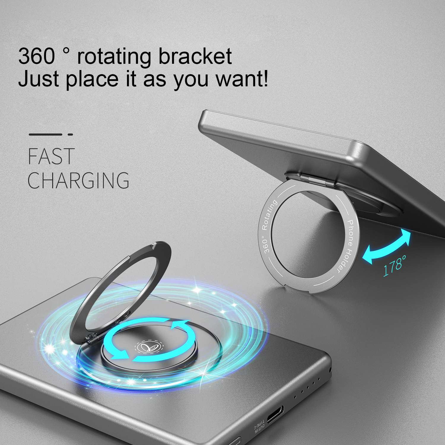 360° rorating bracket in magnetic power banks