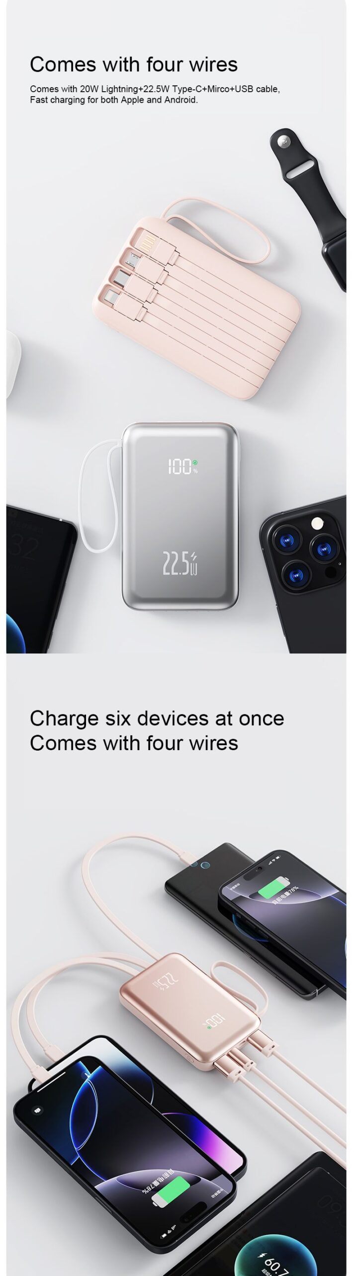 power bank with built-in cable details