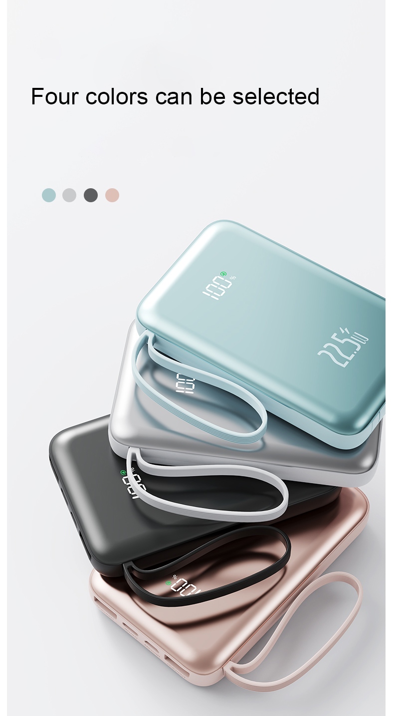 custom color select power bank with built-in cables